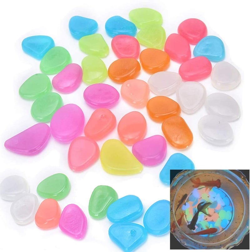 Oubest Glow in The Dark Pebbles/Glow Stones/Glowing Rocks Blue Decor for Garden/Fish Tank/Aquarium/Walkway/Driveway/Plant Pots/Bonsai (100, Multi-Colored) - Image 1